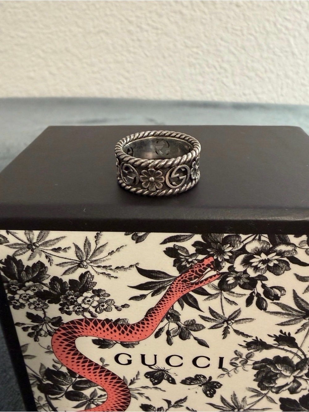 Brand New Gucci Interlocking G Flower Silver 925 Ring Size 8 (X-small, 4.5)